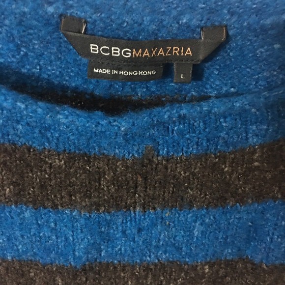 BCBGMAXAZRIA Women Pullover Fuzzy Sweater Striped Wool Blend Blue Black Sz L - Picture 6 of 6